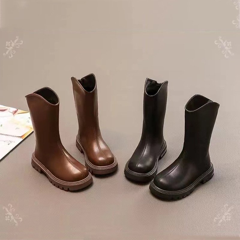 女童靴子儿童长筒靴2025秋冬季新款女孩高筒皮靴公主加绒二棉