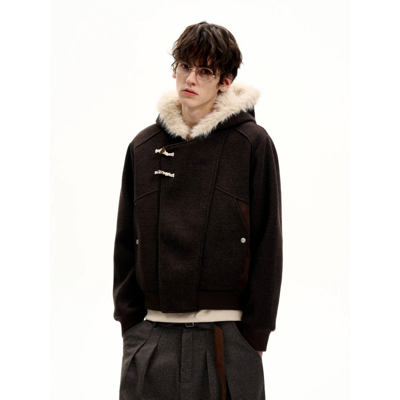 冬季新款男士棉衣连帽毛领外套复古盘扣设计针织开衫保暖厚款上衣,户外/登山/野营/旅行用品,保暖棉衣,淘宝优惠券,粉丝福利购,淘宝优惠卷