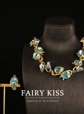 法式复古精致莱茵石全铜轻奢高级感几何项链套装个性设计百搭饰品