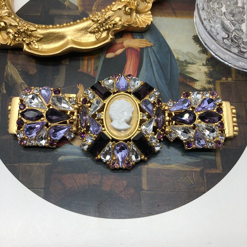 西洋中古人头像浮雕首饰切面钻编织链手链法式宫廷风轻奢手环