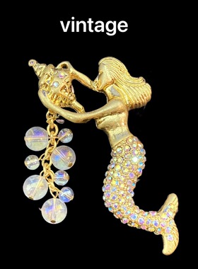 【孤品清仓特价】KF新品中古风vintage高品琉璃捷克钻美人鱼胸针