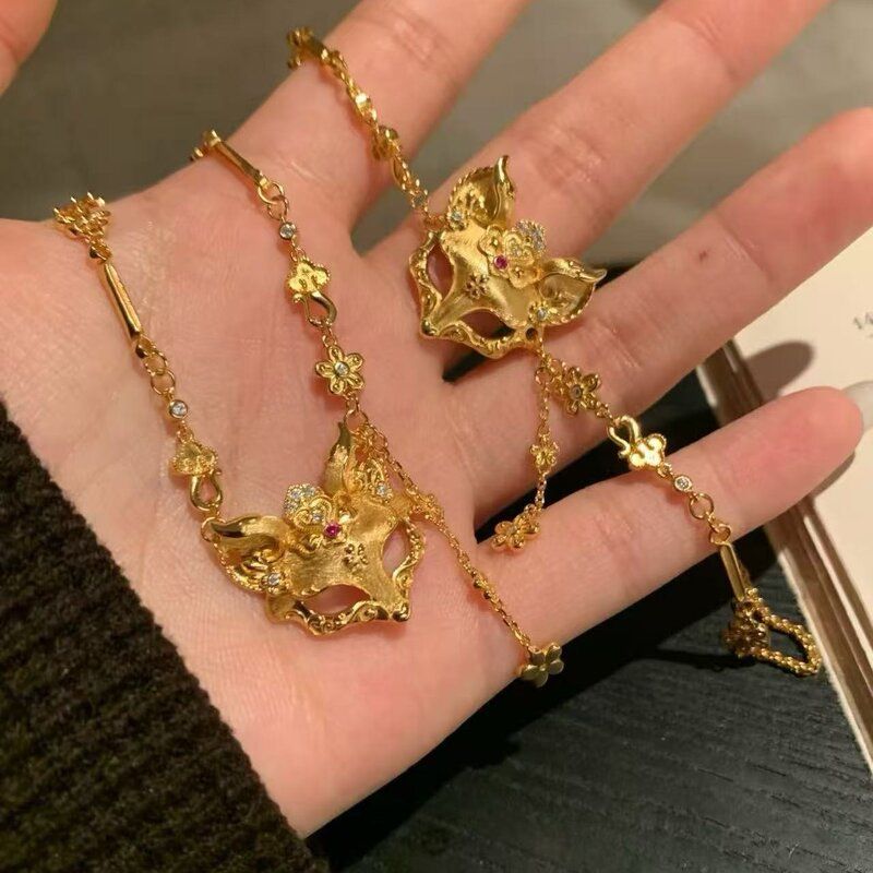 纯银S925新中式流苏灵狐狸面具