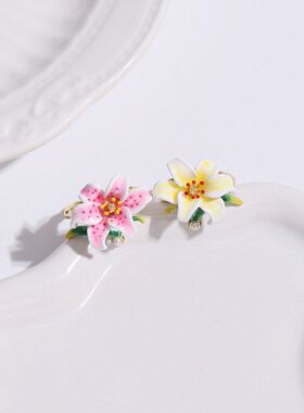 百合花树枝开口戒指饰品珐琅女