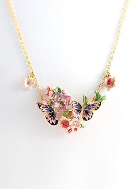 双帝王蝶和花大项链手绘珐琅釉新品森系小众锁骨链欧美ins风女潮