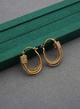 【孤品清仓】小众KU型耳扣品牌风铜麻花多层法国耳环拉丝工艺耳圈