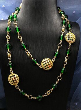 绿色琉璃镂空耳环复古套装戴式