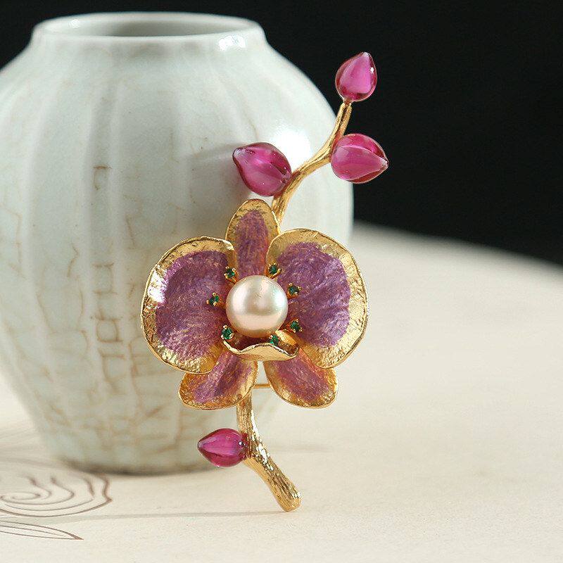 釉风潮搭女中国蝴蝶兰胸花饰品