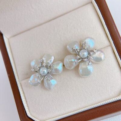 天然珍珠小巴洛克异形真珍珠耳钉