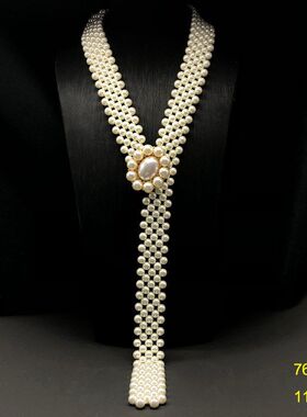 饰品法式手工设计百搭珍珠项链首饰一体时尚优雅复古编织胸针套装