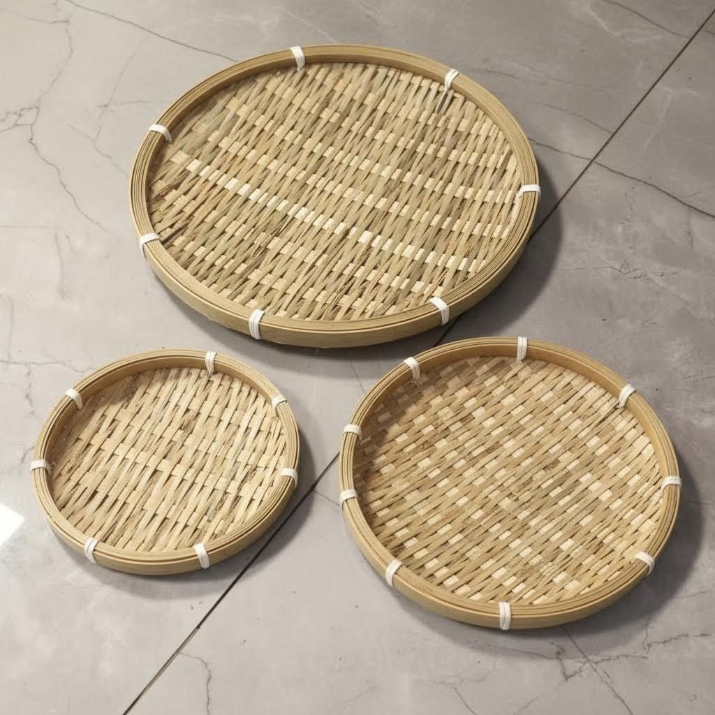 竹编圆形竹青盆摆放水果小吃篮油炸零食托盘竹制品客厅果盘点心筐