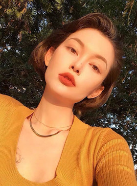 LUCKY 镀18k金欧美极简choker肯豆同款扁蛇骨链金项链颈链情侣款