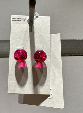 LUCKY 玫红色COS冷淡风极简时尚琉璃曲面小众轻奢小球耳环耳钉
