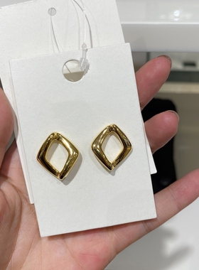 LUCKY 菱形金色墨绿色BV绿潮流简约极简不规则耳环耳钉