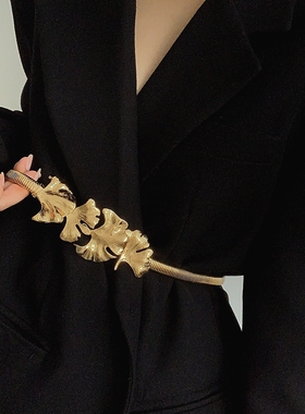 LUCKY 金色金属叶子文艺优雅百搭复古小众法式皮带腰带腰链