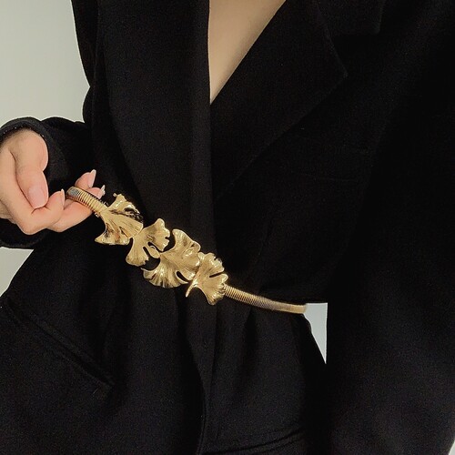 金色叶子优雅小众法式腰链皮带