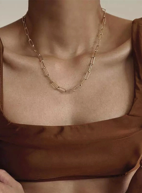 lucky 金色素链节节镂空锁骨项链choker