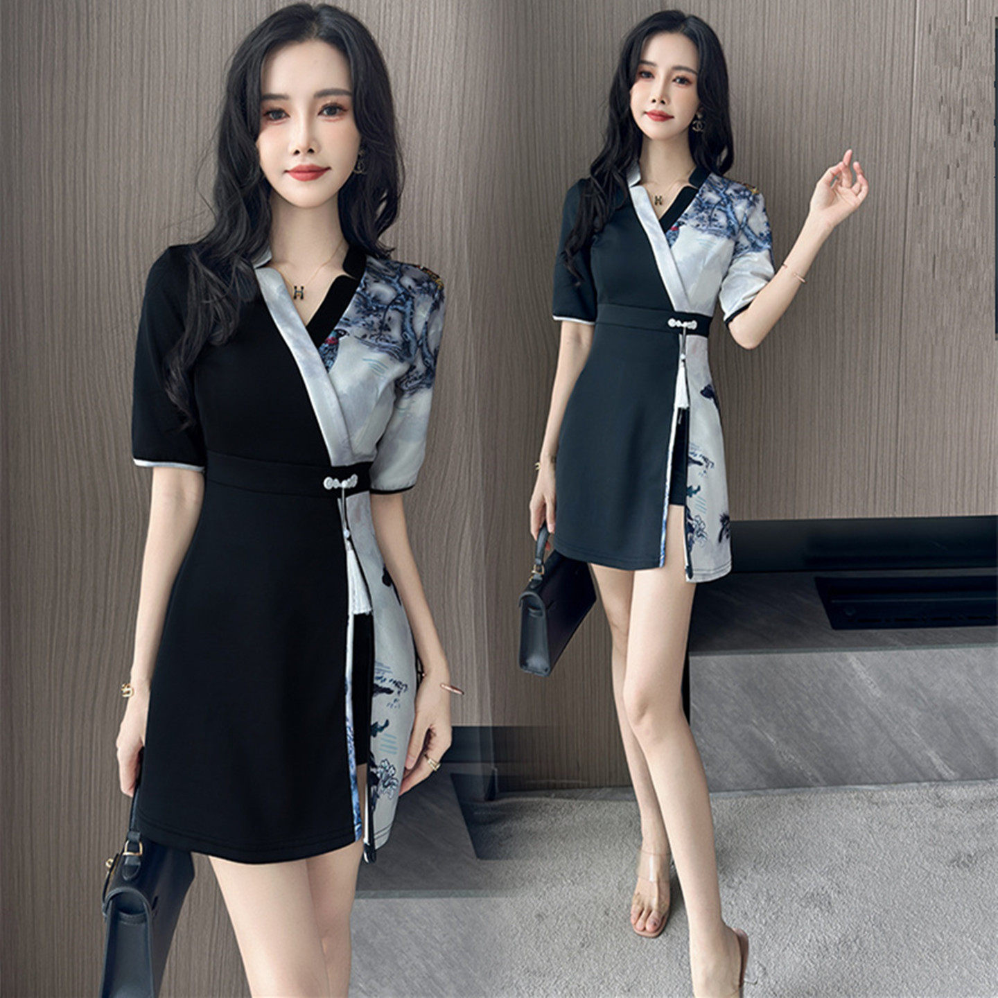 高档酒店餐饮服务员工作服半袖女新中式餐厅饭店前台夏季服装定制