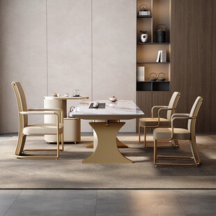 感岩新款上市板茶桌简约办公室茶桌老板桌一体轻奢艺术别墅茶台