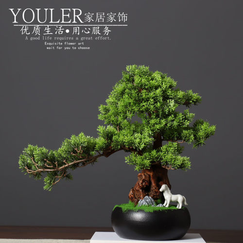 仿真迎客松入户玄关柜台装饰品