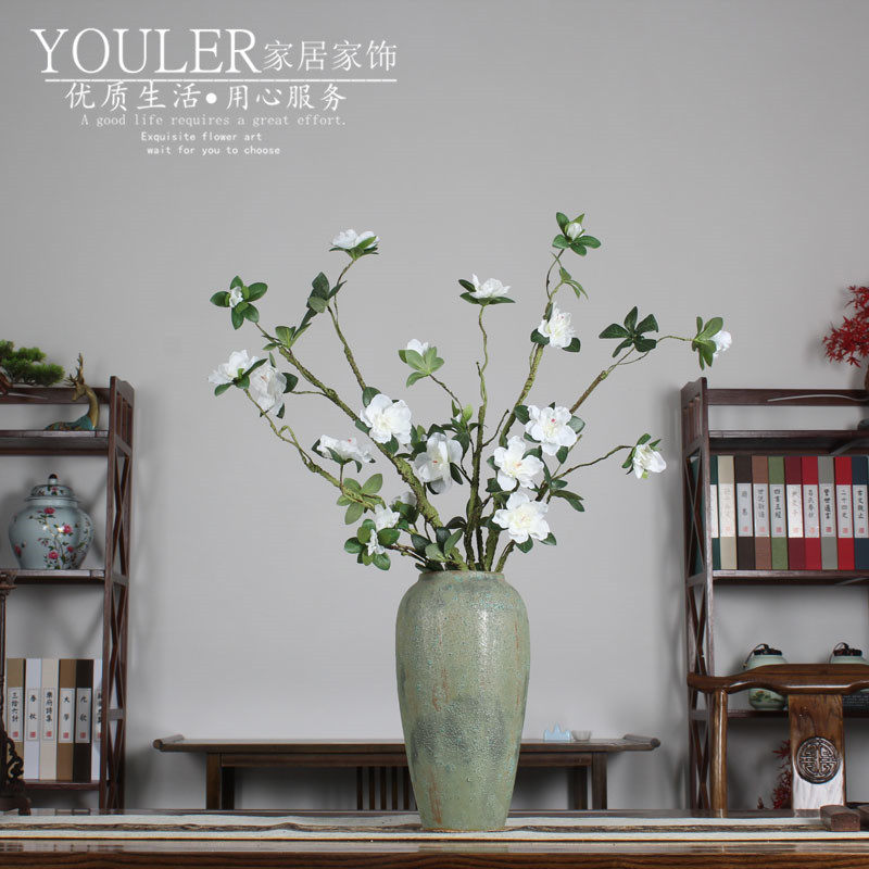 仿真花杜鹃花假花造型摆件中式禅意客厅桌面落地装饰花瓶套装插花
