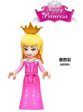 迪士尼人仔F021奥罗拉公主第三方儿童男女孩拼插拼装积木玩具
