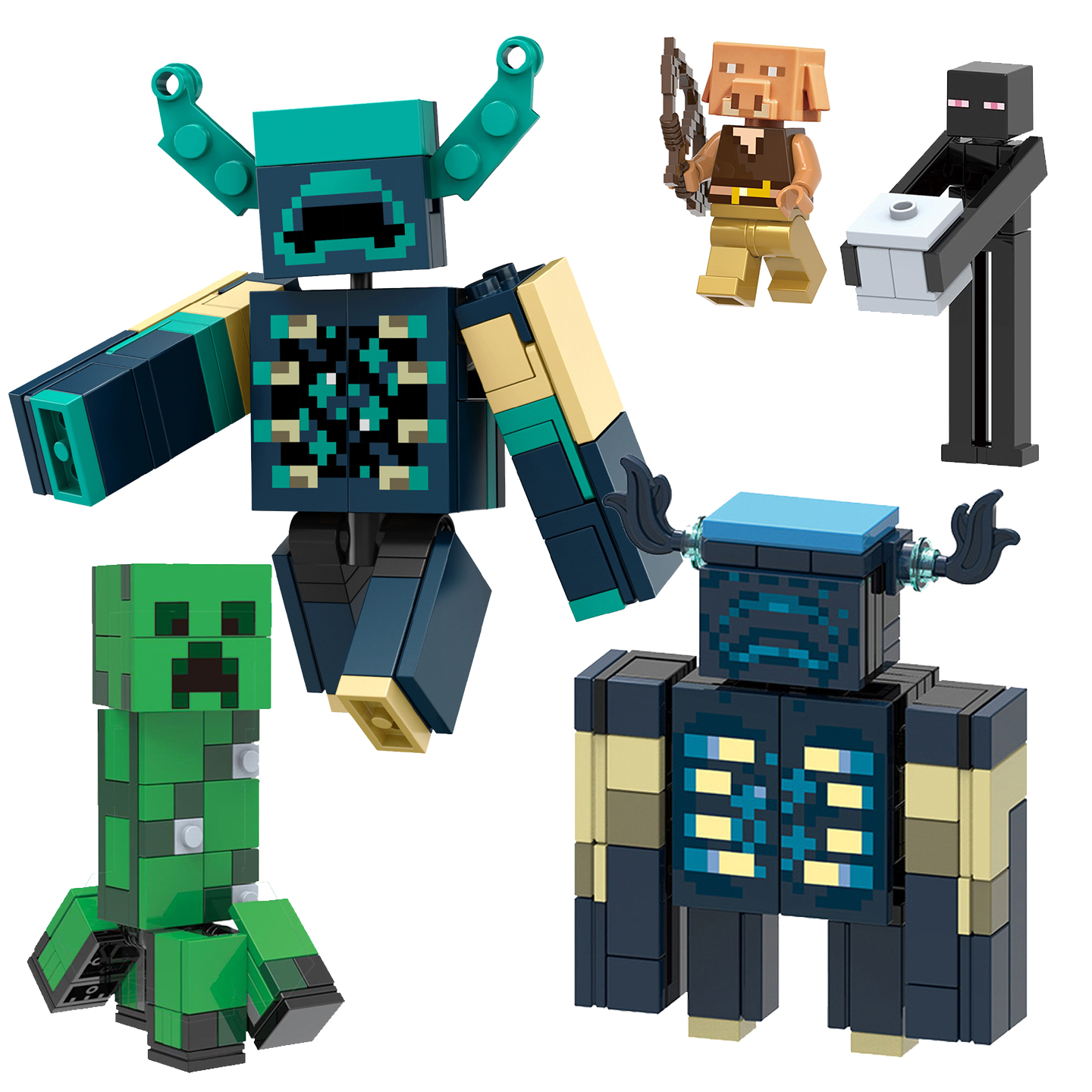 我的世界第三方人仔儿童拼装积木玩具min148监守者循声守卫爬行者