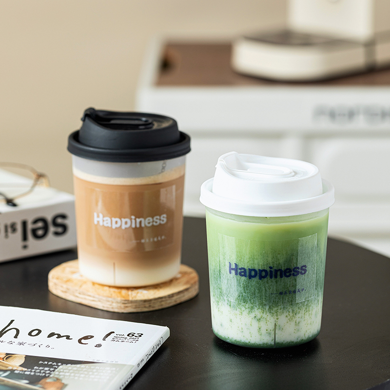 带盖500ml透明防漏打包水果茶杯