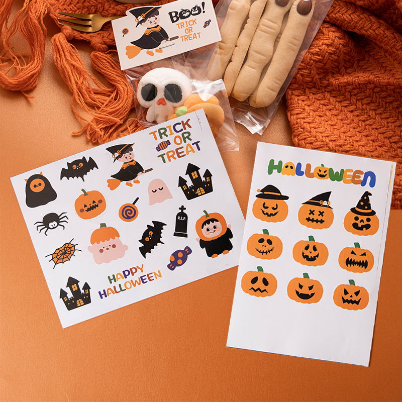 万圣节可爱卡通贴纸烘焙雪花酥曲奇饼干糖果礼盒包装罐装饰不干胶