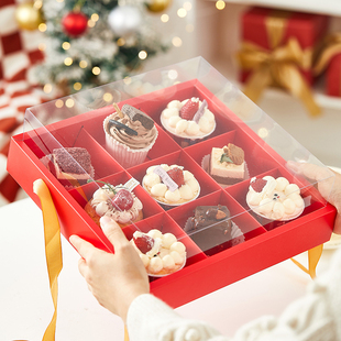 圣诞九宫格甜品雪花酥饼干牛轧太妃糖新年干果糕点蛋糕烘焙包装盒