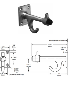 BOBRICK宝瑞科B-212隔断间门顶衣帽钩笔记本电脑置物支架不锈钢