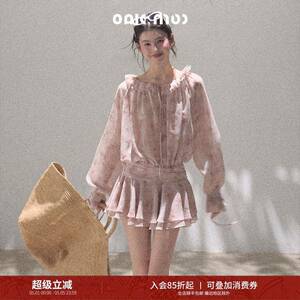 OAKMOO/ 心爱的意义 晕染印花宽松绑带荷叶边设计感连衣裙女
