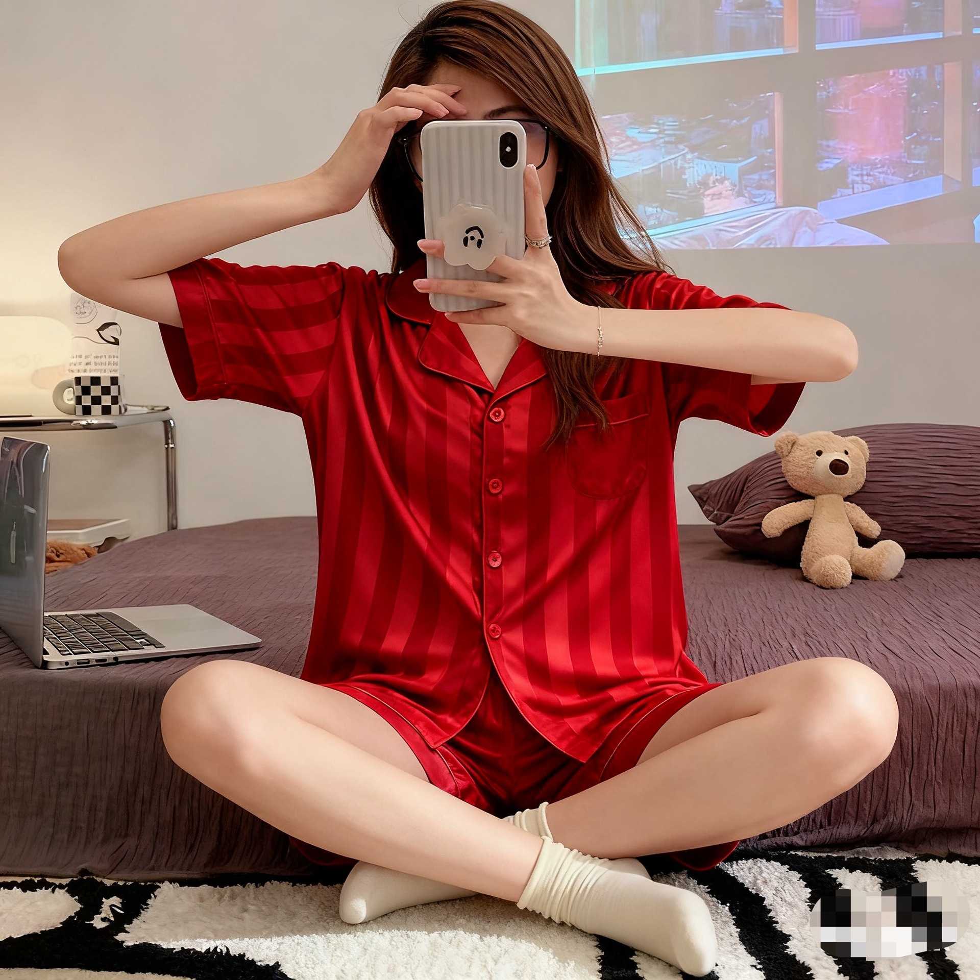 冰丝睡衣女2026年新款夏季薄款短袖夏天仿真丝家居服两件套装