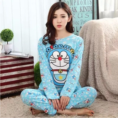 春秋季长袖睡衣女士新品卡通可爱米奇叮当猫东南亚家居服套装