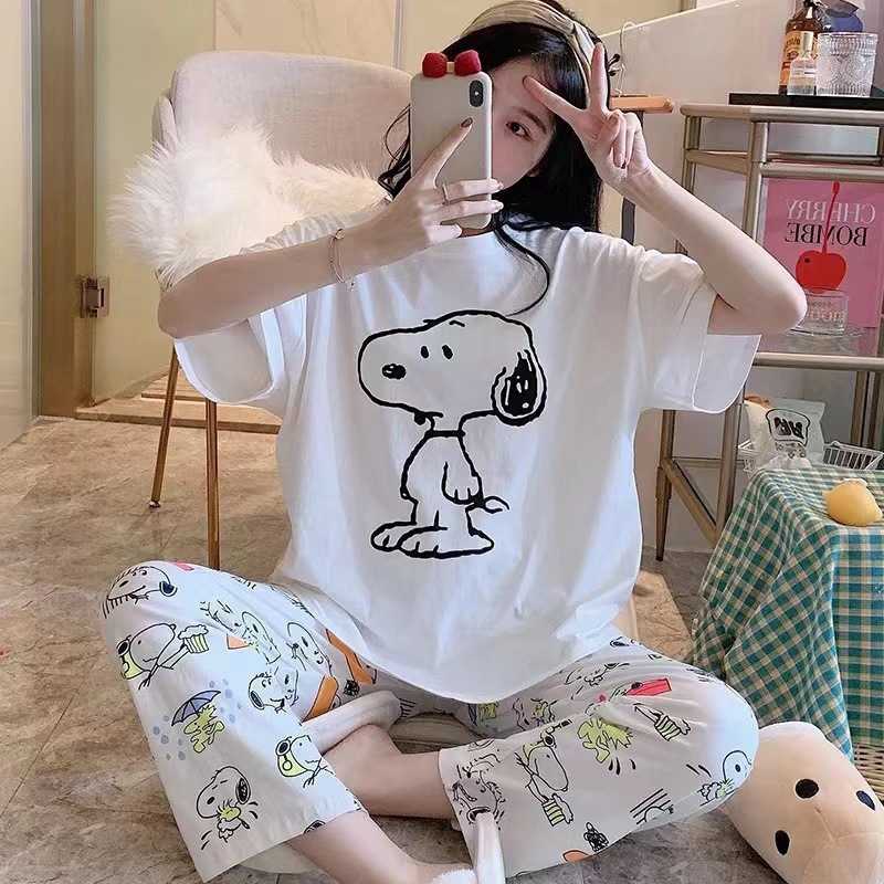 睡衣女夏季卡通短袖长裤两件套夏款可爱家居服可外穿春秋款休闲套