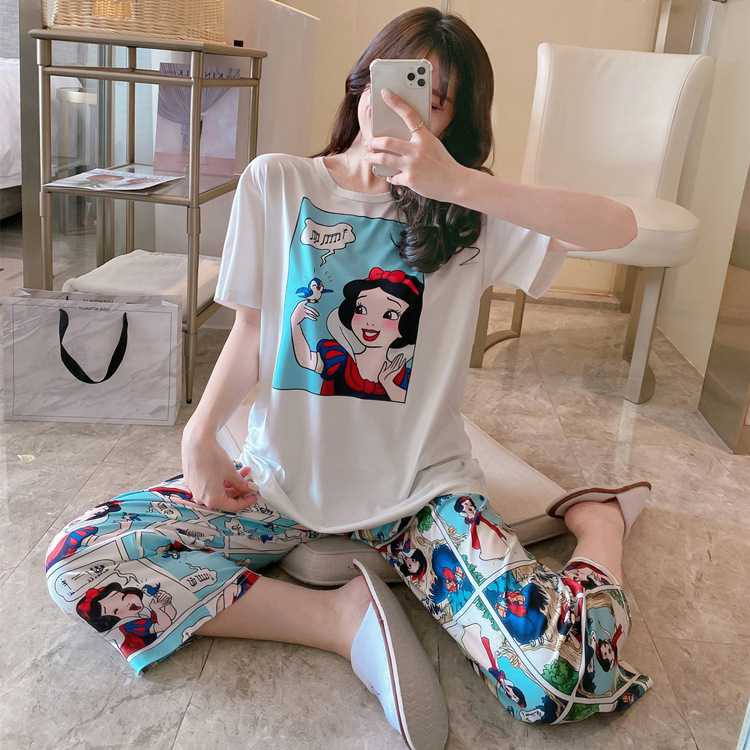 新款网红ins风睡衣女春夏季短袖长裤可爱学生家居服套装热销