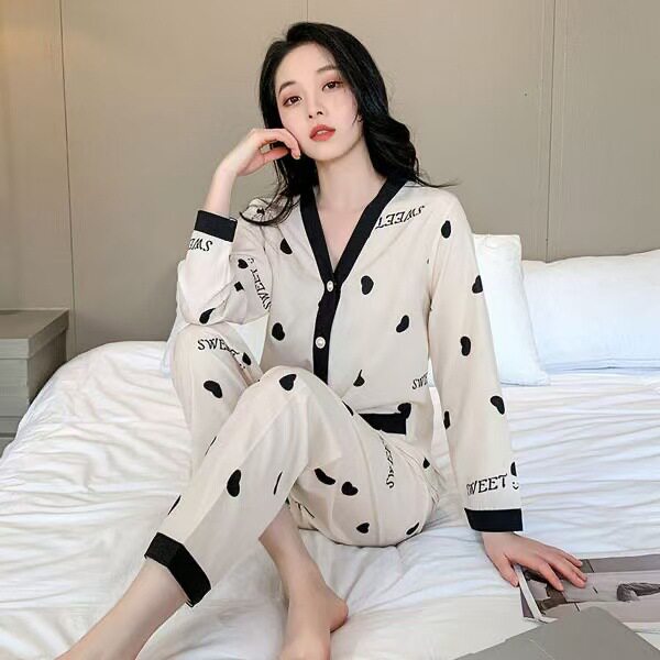 2025外贸爆款印尼华尔棉睡衣女夏季长袖长裤冰丝绸薄款家居服套装