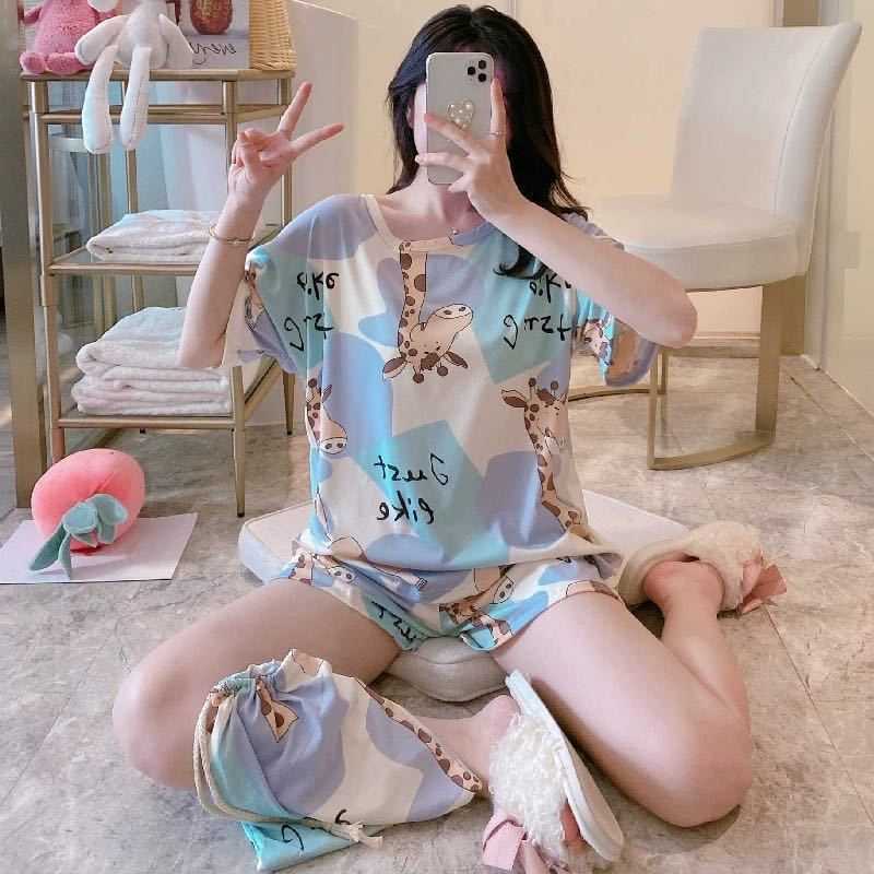 大码睡衣女夏季薄款短袖卡通少女学生夏天宽松睡衣女士外穿家居服
