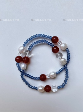锁骨集原创蓝尖晶石手链珍珠红玛瑙白水晶配饰手串