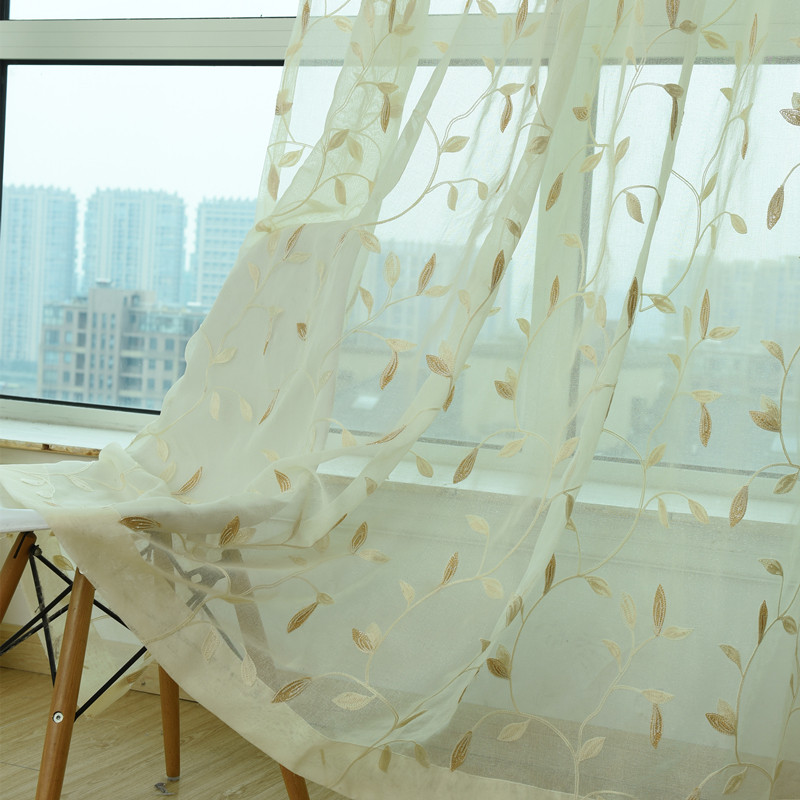 日式韩式田园仿亚麻绣花窗纱成品定制窗帘布料客厅刺绣纱帘金黄色,居家布艺,定制窗帘,淘宝优惠券,粉丝福利购,淘宝优惠卷