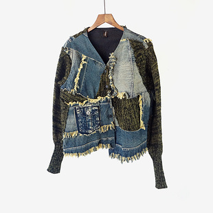 夜刻原创设计流浪风格主义外套开衫夹克破烂牛仔毛衣复古张扬慵懒