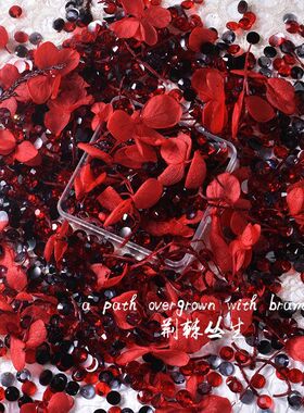 【荆棘丛生】暗红色系特调垃圾艺术手账流麻材料包卡钻花花装饰
