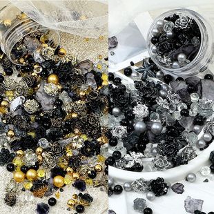 网红爆款暗黑风炫酷碎石风暴花花DIY材料穿戴甲晶透卡砖装饰配件