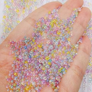 玻璃气泡珠无孔幻彩圆珠泡泡珠透明美甲微珠流沙笔刀填充DIY材料