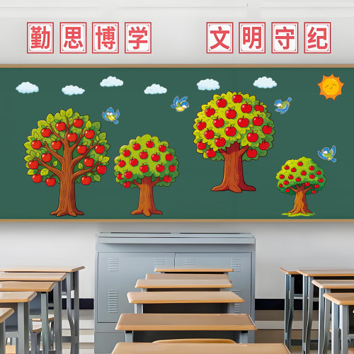 苹果树学校教室班级黑板报墙贴