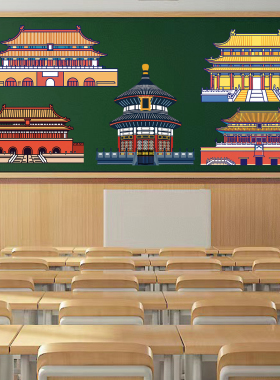 古风建筑城门楼图案贴纸