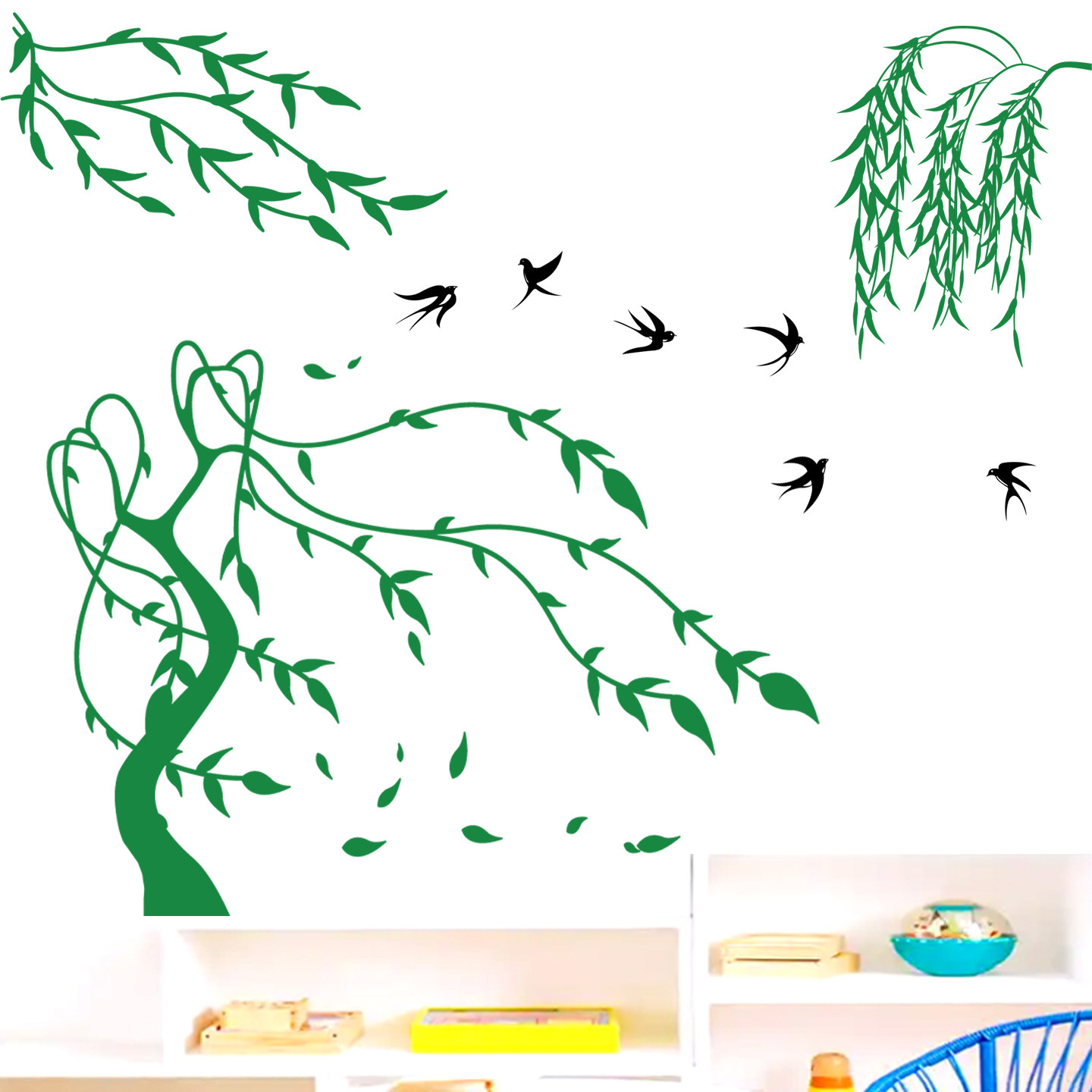 学校教室班级黑板报柳树叶燕子小鸟毛毡布墙贴画背景墙装饰画墙面