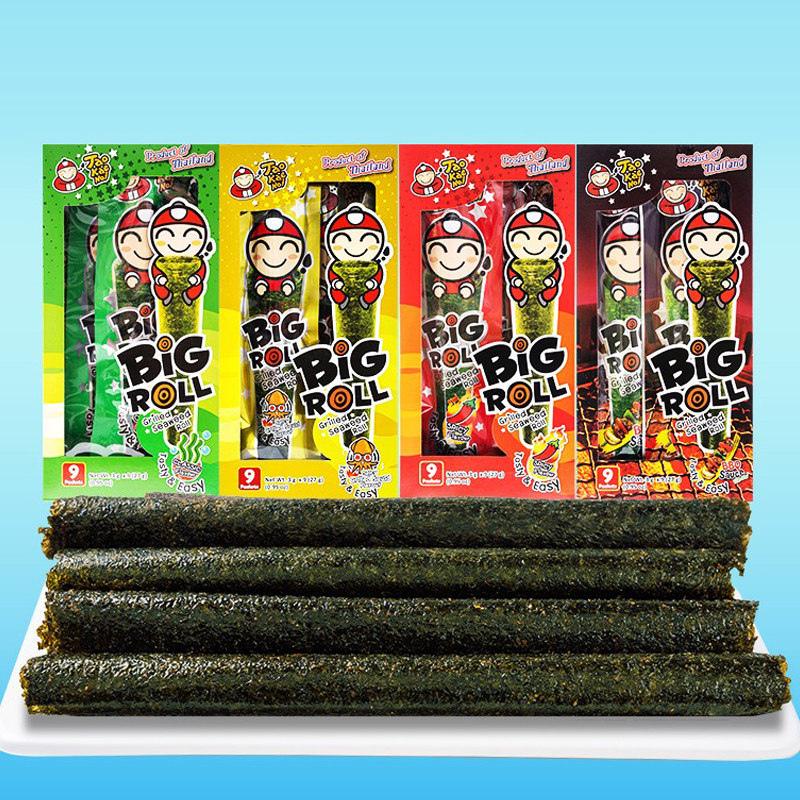拍3盒包邮泰国进口老板仔烤海苔紫菜卷27g原味冬荫功烧烤9根零食