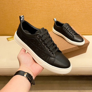 系休闲鞋 2025春夏新款 潮 舒适耐穿透气休闲鞋 板鞋 男鞋 黑色真皮男士