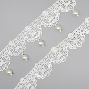 天河花边新款法式枫丹白露水溶珍珠蕾丝亮片百折褶木耳装饰品辅料