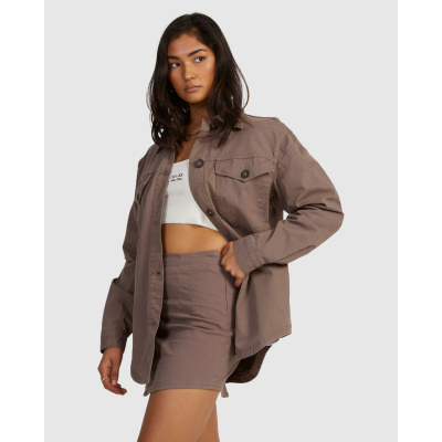 泥紫牛仔斜纹夹克外套